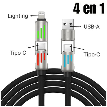 Cable Carga Rápida y Datos de 240W 4 en 1 USB + Tipo C +Lightning