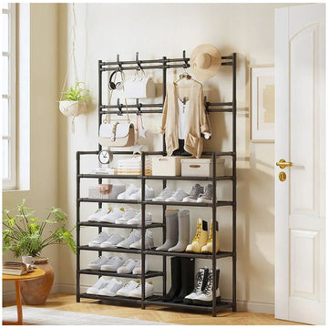 Estante Organizador Zapatera Perchero Multiusos 2 Cuerpos 6 Niveles 162x96x28cm