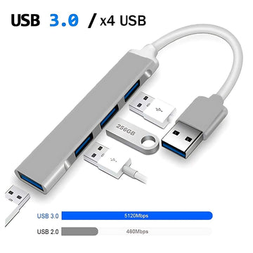 HUB USB 3.0 HB-T69 Adaptador Multipuertos 4 en 1 de Aluminio para PC Laptop