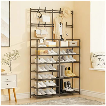 Estante Organizador Zapatera Perchero Multiusos 2 Cuerpos 7 Niveles 179x96x28cm