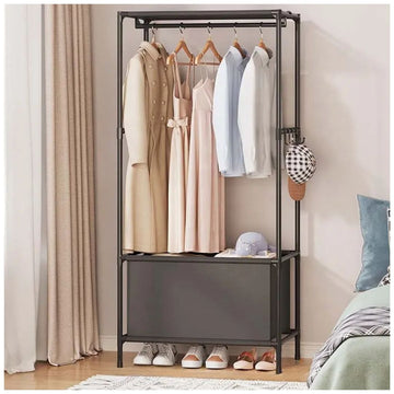 Colgador de Ropa Zapatera Elegante con Cesta de Almacenamiento 163x59x40cm