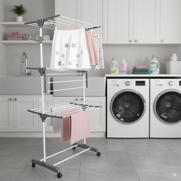 Tendedero de Ropa Multifuncional 4 Niveles Plegable con Ruedas