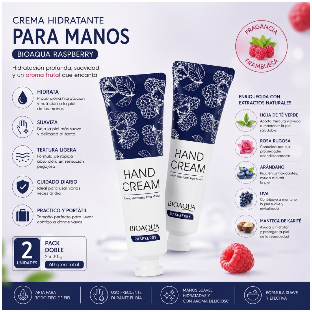 Pack x2 Crema Hidratante Suavizante para Manos BIOAQUA Frambuesa 60g