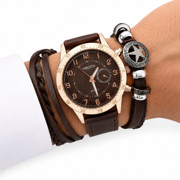 Set Reloj Analógico Cuarzo para Hombre con Pulseras Estrella para Regalo