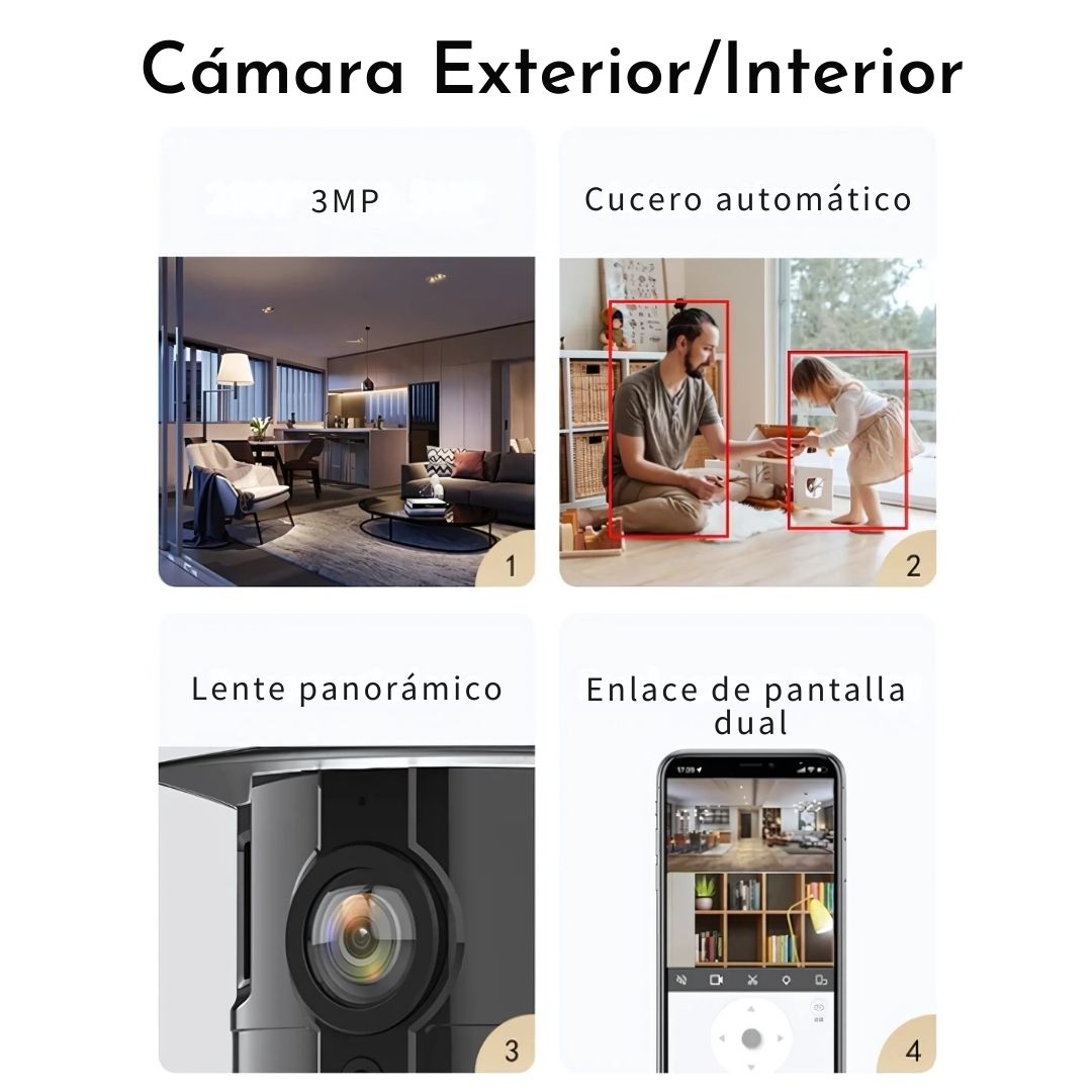 Cámara de Seguridad Exterior Panorámica Doble Lente 3MP HD Visión Nocturna
