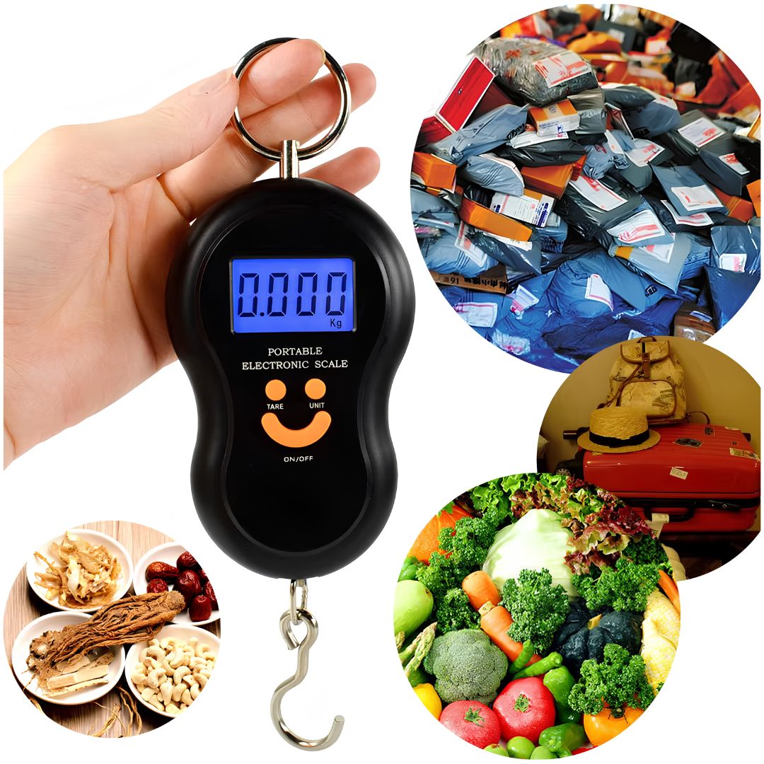 Balanza Electrónica Digital de Mano Hasta 50kg Multiusos Báscula Maleta de Viaje