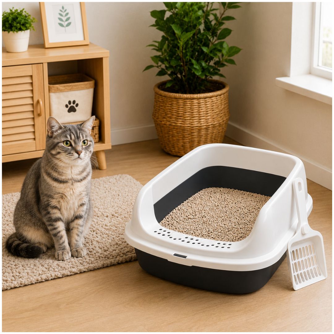 Caja de Arena Arenero Sanitario para Gato Antiderrames con Pala 13x30x42cm