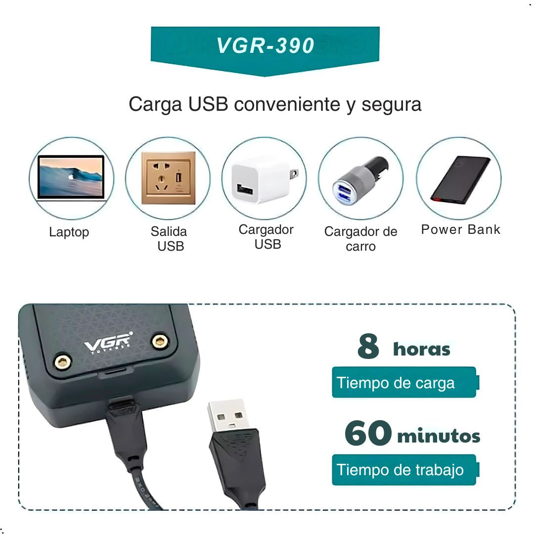 Máquina Afeitadora Eléctrica Recargable Shaver VGR V-390 2 en 1 Rasuradora Patillera