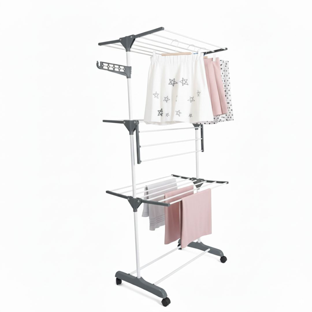 Tendedero de Ropa Multifuncional 4 Niveles Plegable con Ruedas