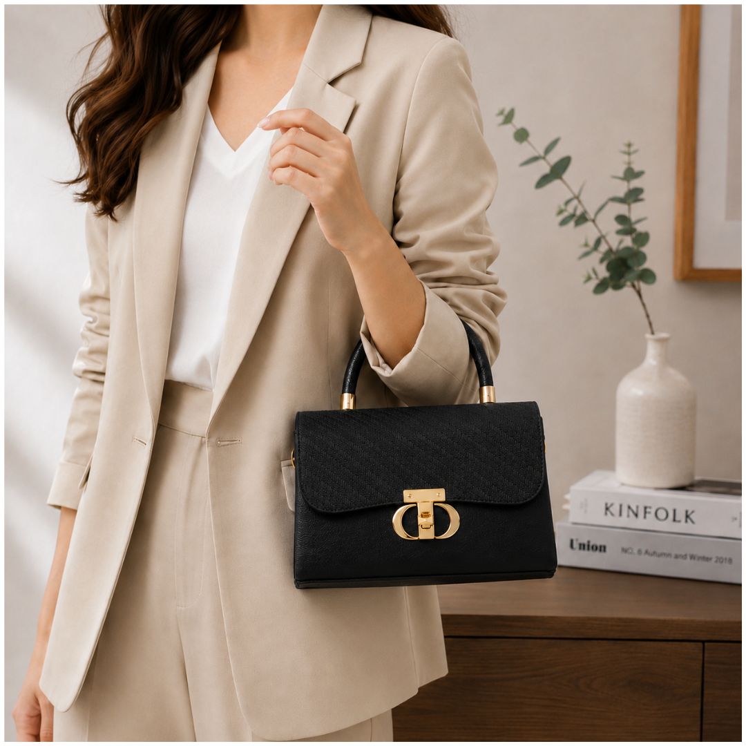 Cartera de Mano Elegante para Mujer con Correa Ajustable y Broche Dorado