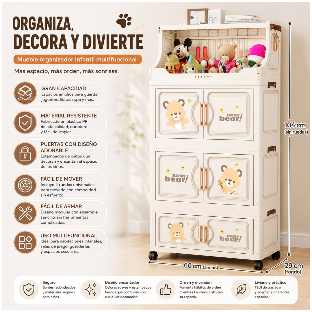 Armario Organizador de Juguetes Infantil Multifuncional Plegable 104x60x29cm