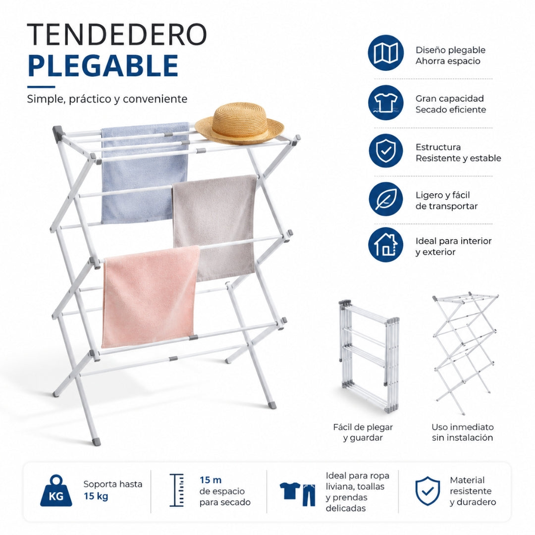 Tendedero Plegable Vertical 3 Niveles para Ropa Ahorrador de Espacio