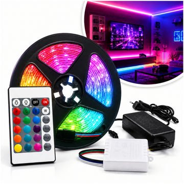 Cinta Tira Luz LED RGB 2835  x10 metros con Adaptador y Control Remoto