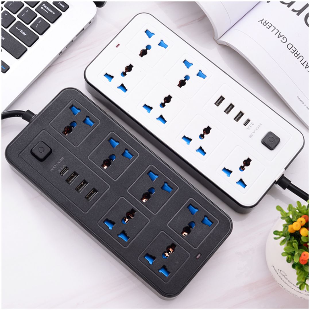 Cargador Multipuerto 10 en 1 Extensión Eléctrica 3 Puertos USB + 1 Tipo C + 6 Tomacorrientes