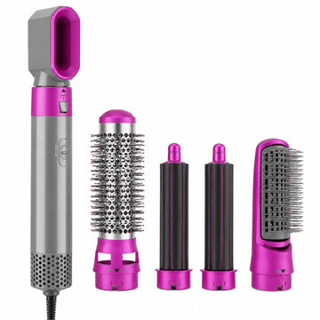 Cepillo Secador Multifuncional 5 en 1 para Cabello Rizador y Peines Intercambiables