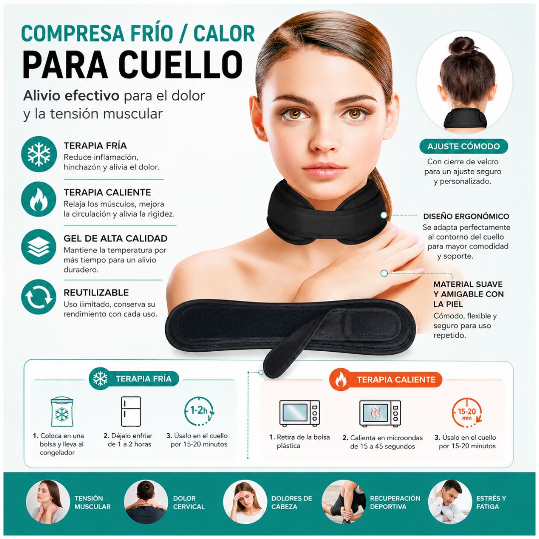 Collar Terapéutico para Cuello Cuellera Frío y Calor Ajustable Compresa de Gel Cervical
