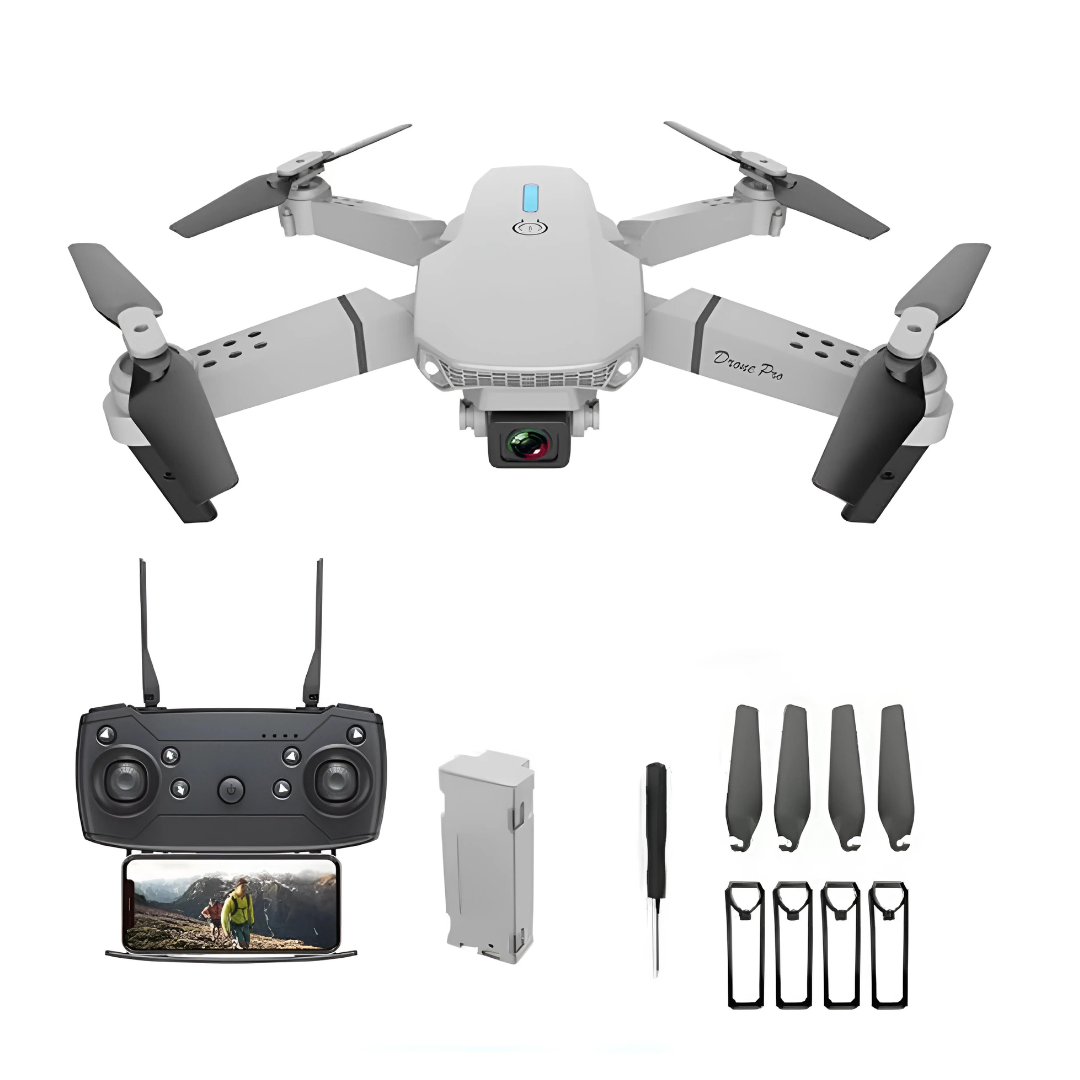 Dron E88 Pro con Doble Cámara Control Remoto Estuche y Accesorios