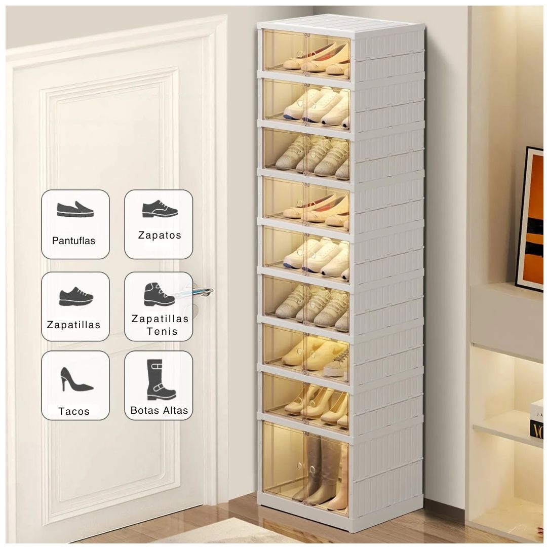 Organizador Zapatera De 9 niveles Para 18 Pares Plegable Acrílico 170x44x35cm