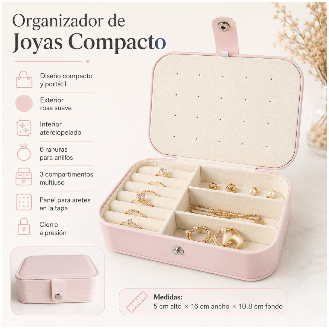 Joyero Organizador de Joyas Portátil para Anillos Pulseras y Accesorios