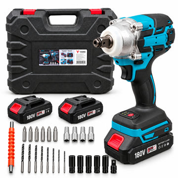 Kit Llave de Impacto Azul Inalámbrica 1/2" Doble Batería 180V Taladro Atornillador