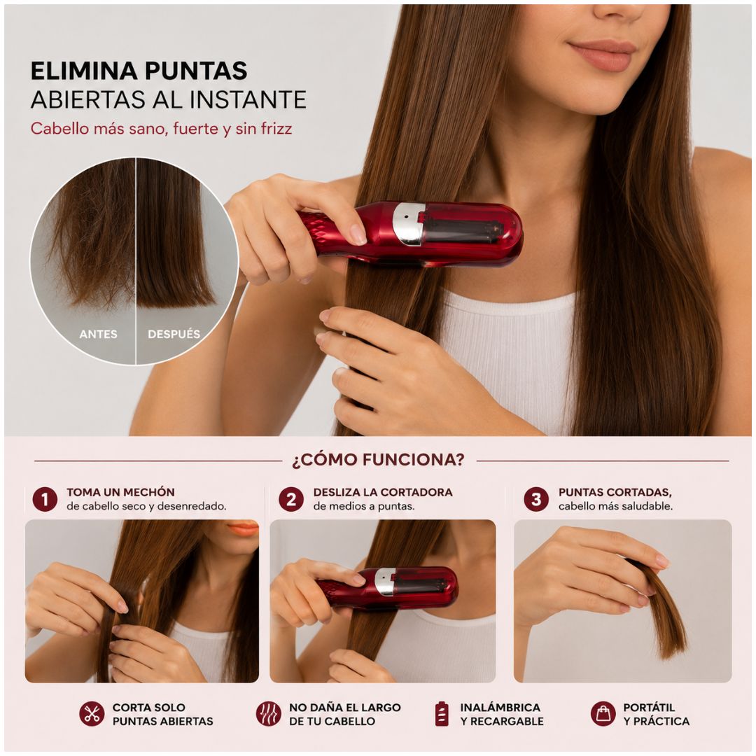 Cortadora de Puntas Abiertas Quita Horquilla Cabello Inalámbrica Recargable RH-6668