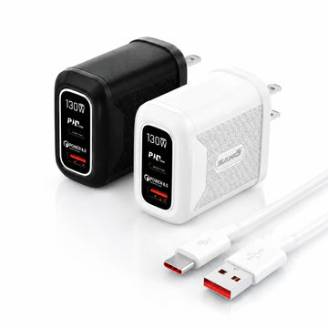 Cargador Sanci 130W Carga Súper Rápida PD 8.0 + USB-C y USB-A con Cable
