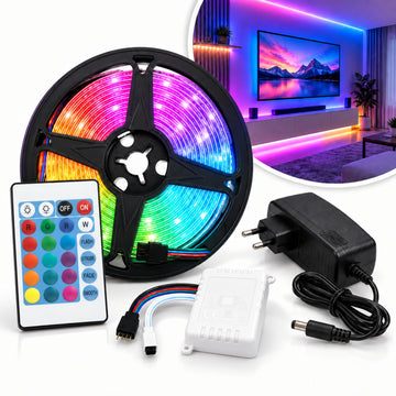 Cinta Tira Luz LED RGB 2835 x5 metros con Adaptador y Control Remoto
