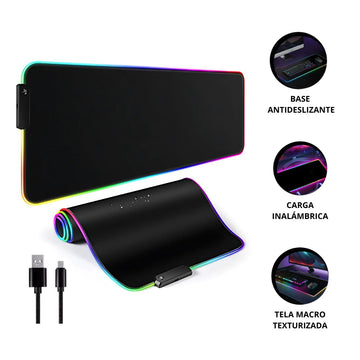 Pad Mouse Gamer RGB Retroiluminado 12 Colores 80x30cm