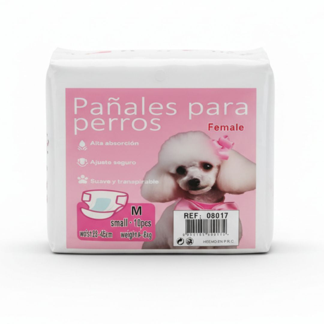 Pack x10 Pañal para Perros Hembra Celo Perras Talla M Absorbente Ajustable