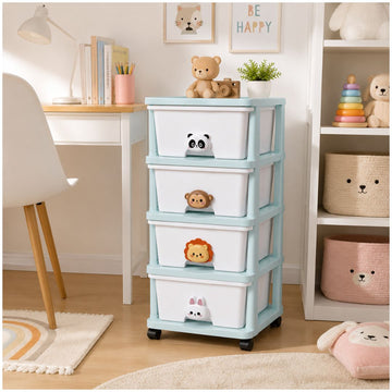 Organizador Cajonera Infantil para Juguetes Multiusos Reforzado 4 Niveles con Ruedas