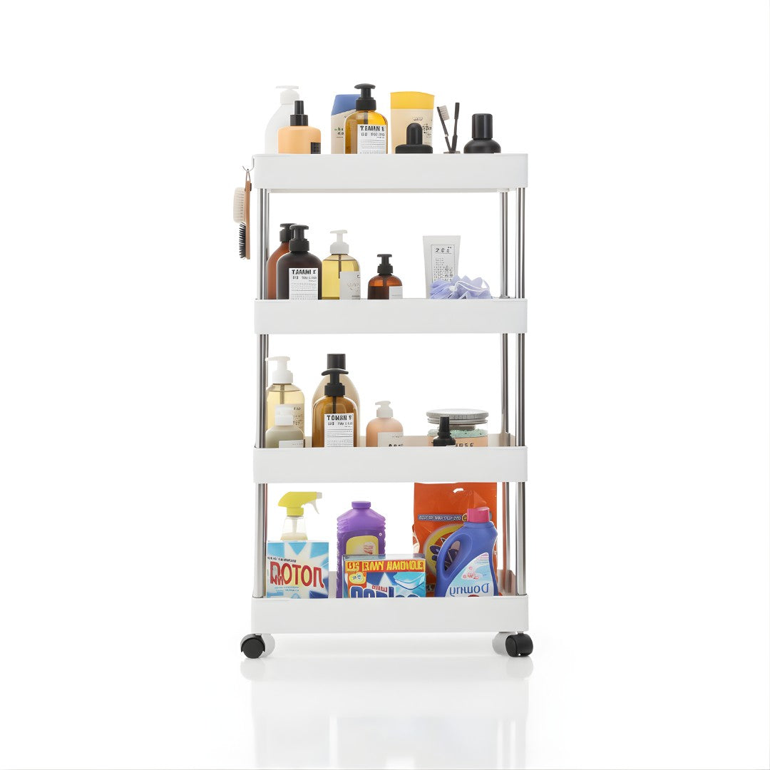 Carrito Organizador de Cocina Baño Multiusos 4 Niveles con Ruedas 105x39x21cm
