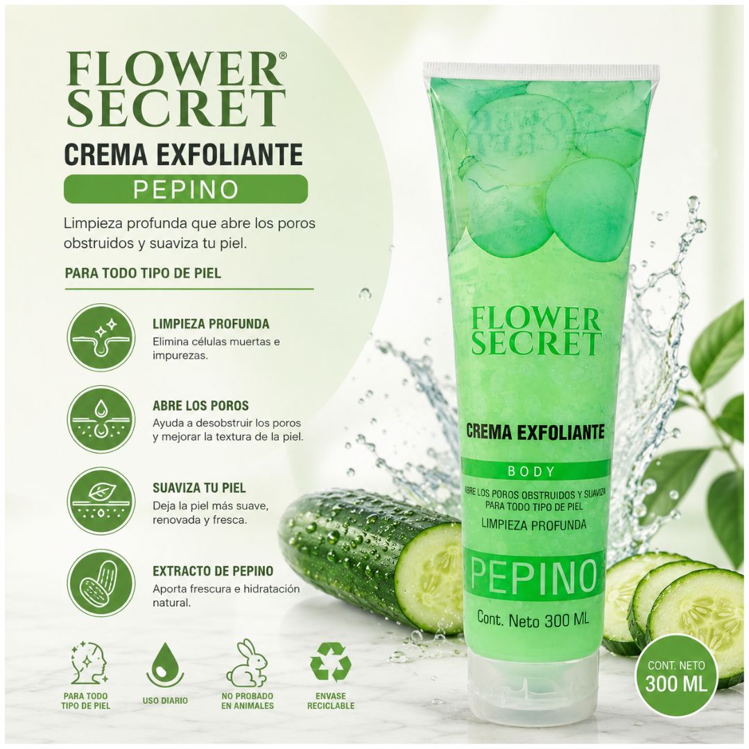 Crema Exfoliante Corporal Flower Secret Pepino 300 ml Limpieza Profunda