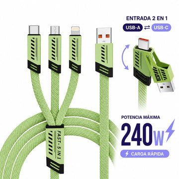 Cable 5 en 1 BL-43 Carga Rápida 240W 2 Entradas USB-C 3 Salidas C-Lightning-Micro USB