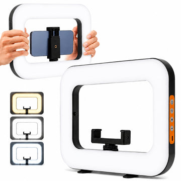 Aro de Luz LED Rectangular Recargable 20W para Celular con Soporte 2700K-8500K