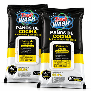 Pack x2 Paños Húmedos Antibacteriales Fresh Wash para Cocina Antigrasa 100 Unidades