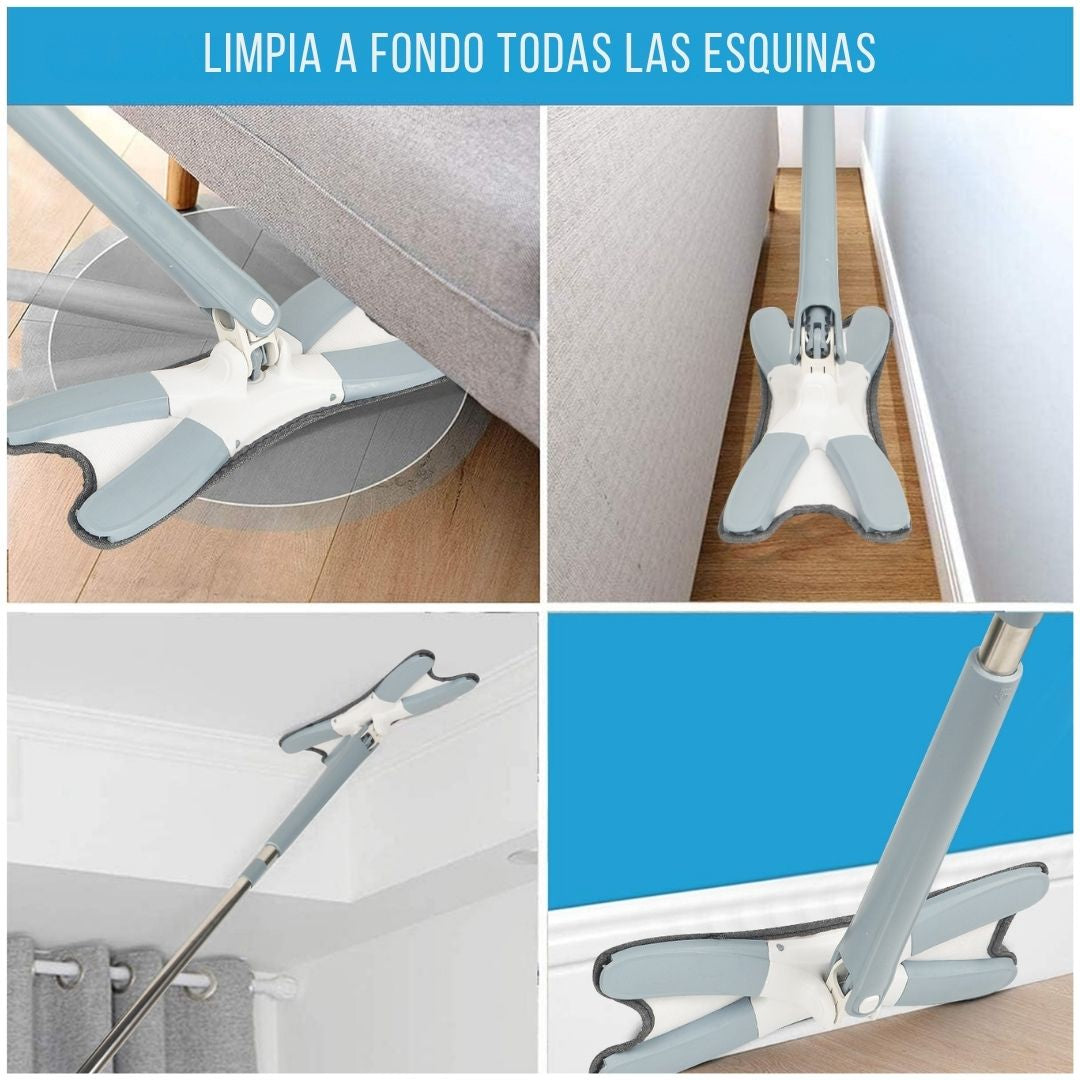 Trapeador Tipo X 360° de Microfibra Super Absorbente Exprime sin Contacto