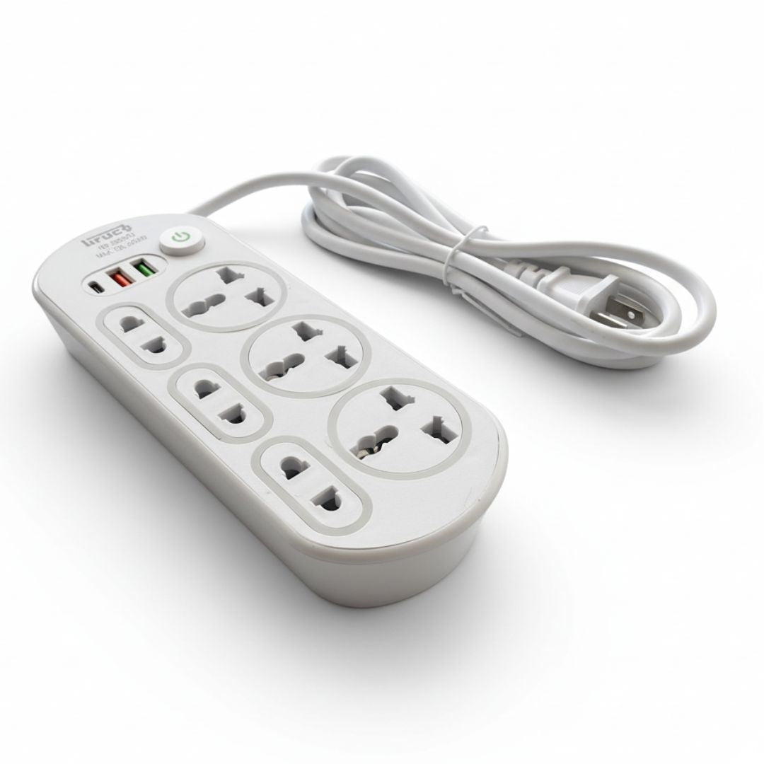 Cargador Multipuerto 9 en 1 Extensión Eléctrica 2 Puertos USB + 1 Tipo C + 4 Tomacorrientes