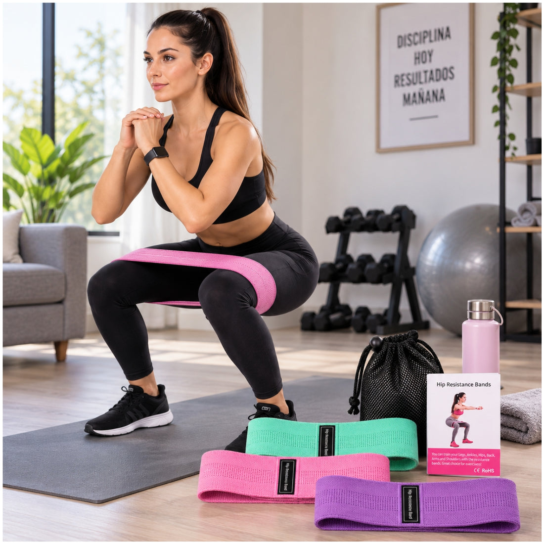 Pack 3 Bandas de Resistencia para Glúteos y Piernas Yoga Pilates con 3 Niveles