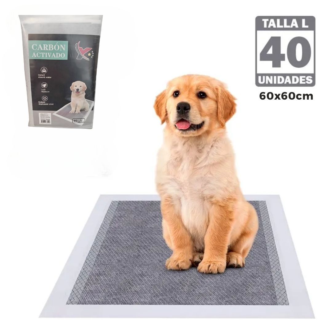 Pack x40 Pañal para Perros Talla L Alfombrilla Entrenamiento Absorbente Carbón Activado