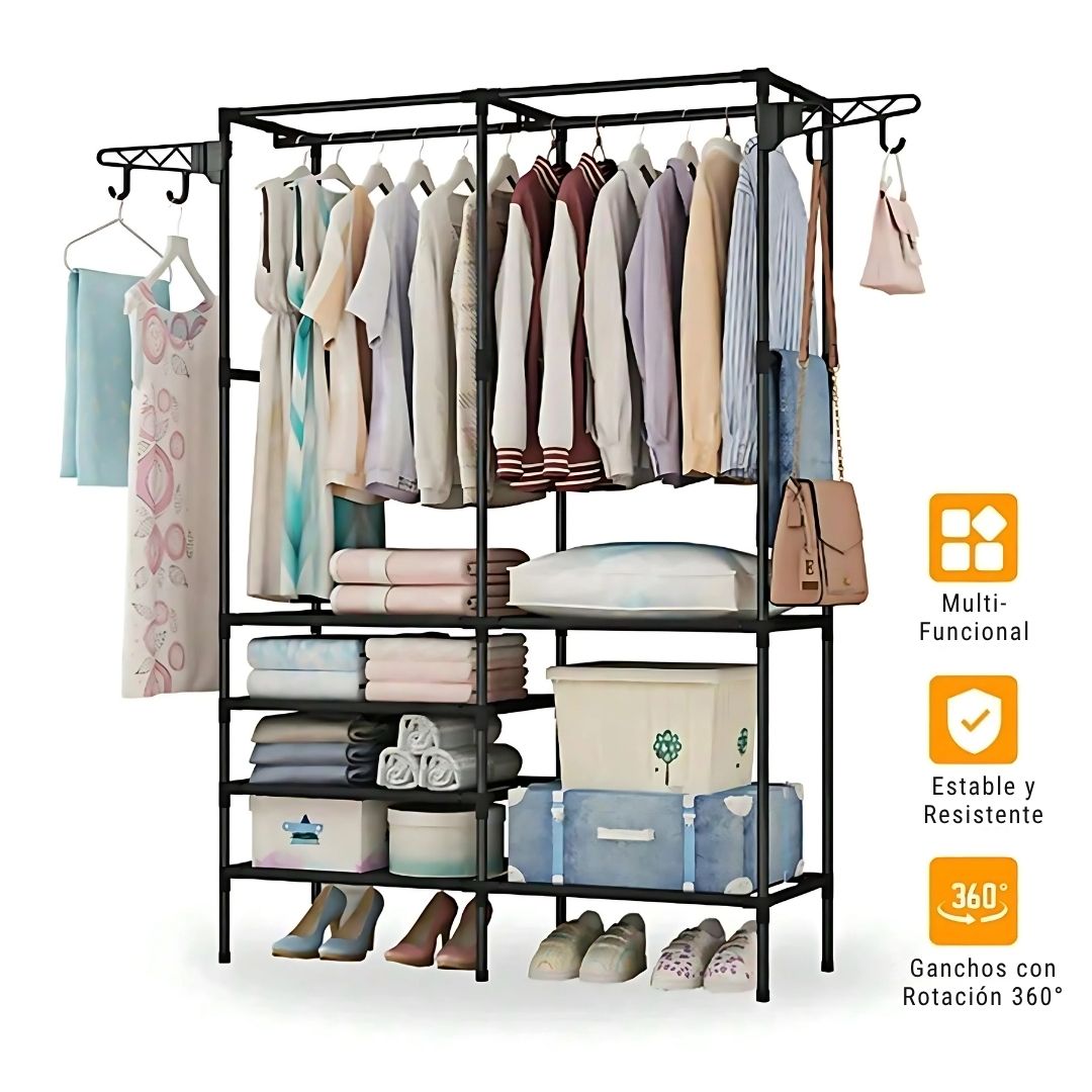 Ropero Colgador Organizador de Ropa 2 Cuerpos 173x107x36cm