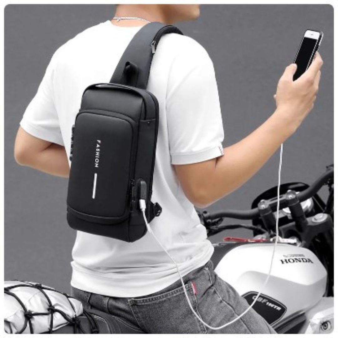 Mochila Cruzada con Clave Antirrobo Impermeable Carga Usb