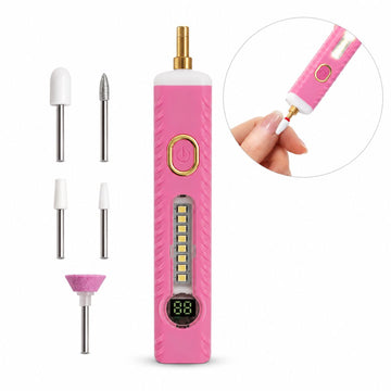 Pulidor de Uñas Eléctrico Profesional Recargable Pantalla Digital Luz LED USB-C + 5 Cabezales