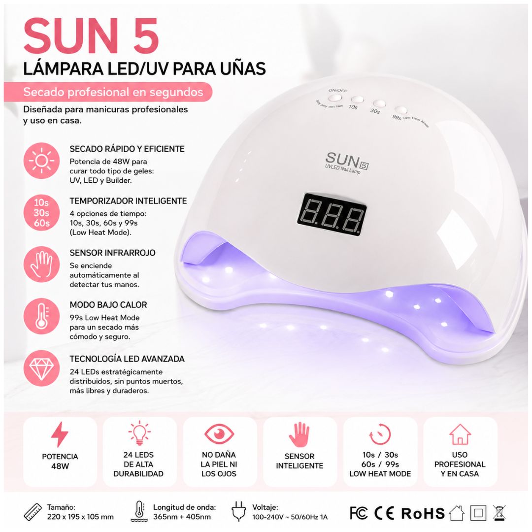 Secador de Uñas Profesional Grande UV/LED 48W Sensor Automático y Temporizador Inteligente