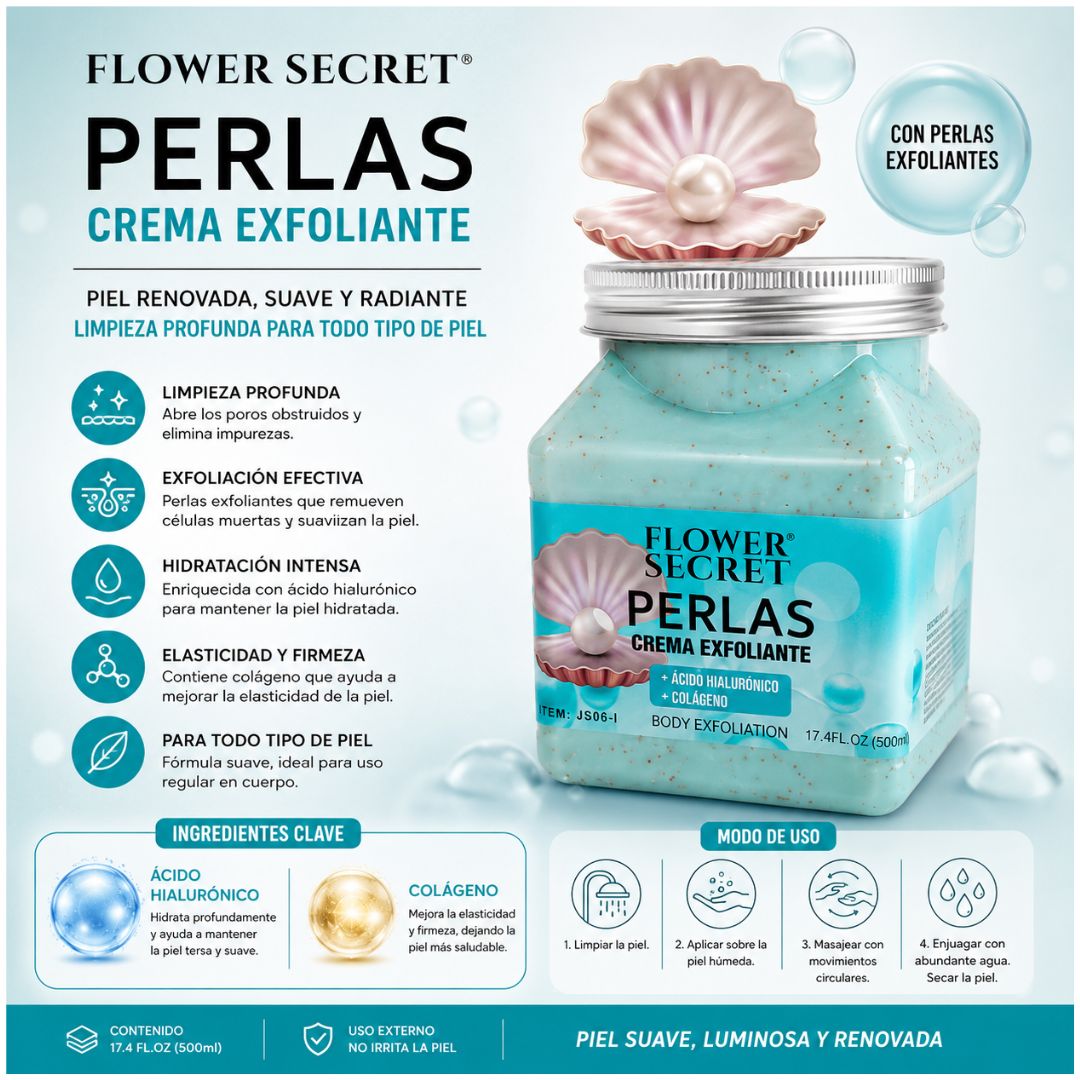 Crema Exfoliante Corporal Flower Secret Perlas 500 ml Ácido Hialurónico Colágeno