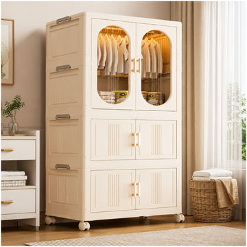 Armario Organizador de Ropa Plegable con Ruedas Closet Modular 142x70x40cm