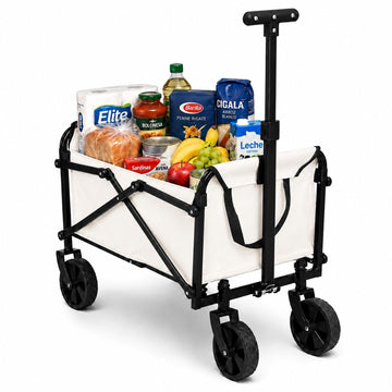 Carrito de Compras Plegable Crema Multiusos con Ruedas Todo Terreno Asa Telescópica