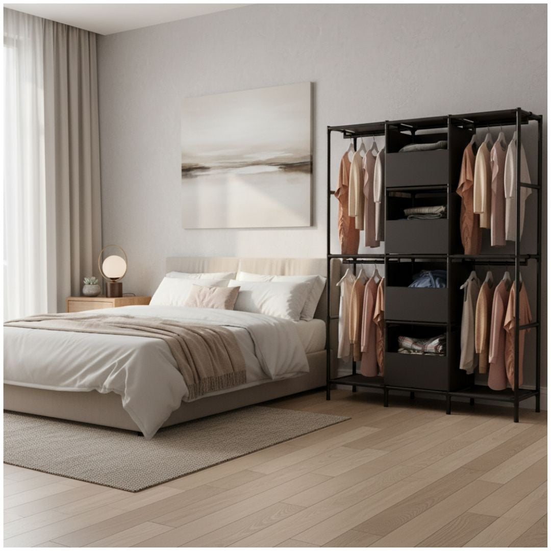 Ropero Colgador Multifuncional C5 Organizador de Ropa 3 Cuerpos 170x126x45cm