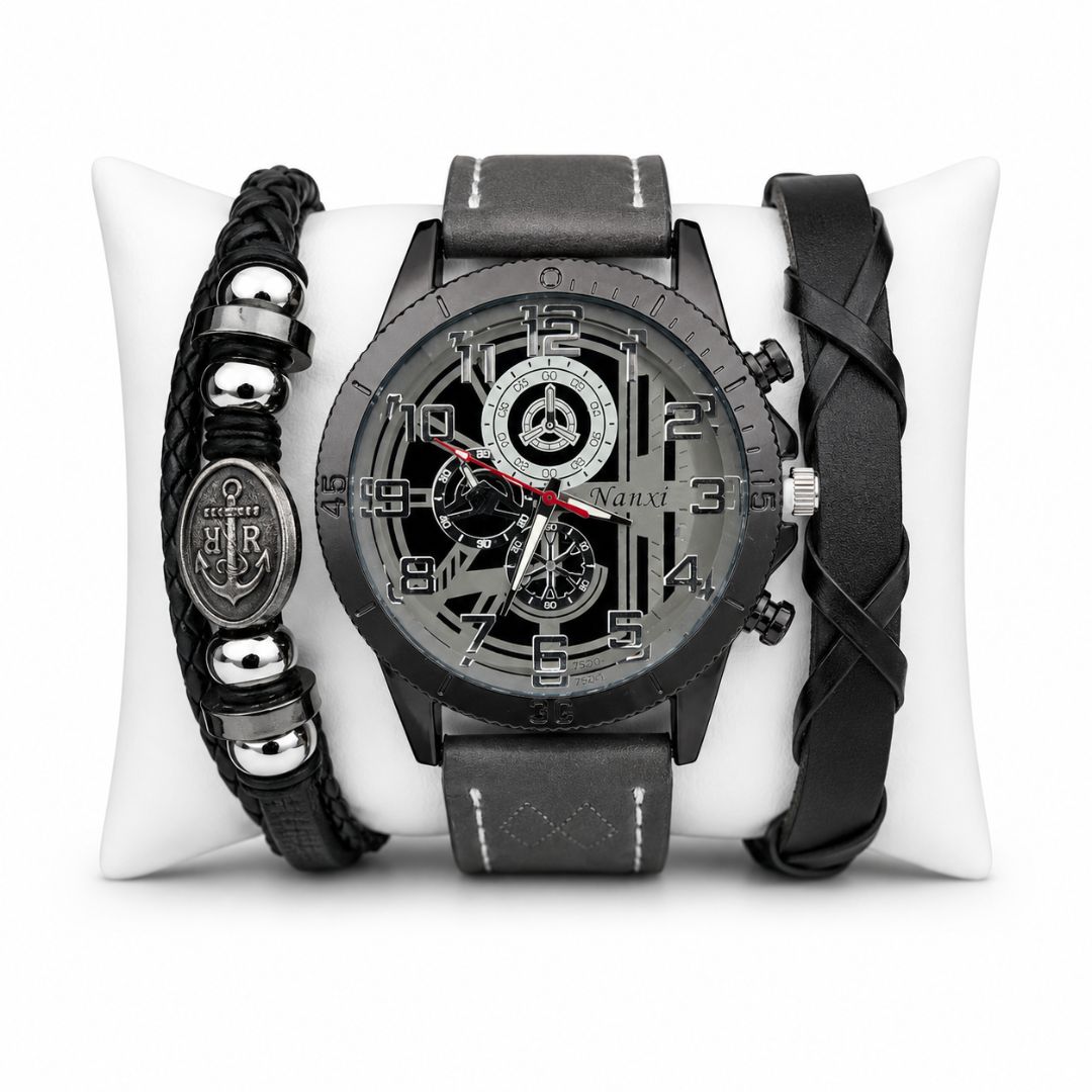 Set Reloj Analógico Cuarzo para Hombre con Pulseras Ancla para Regalo