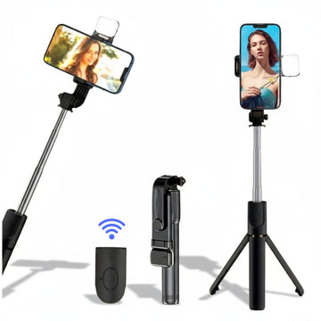Estabilizador Palo Selfie Bluetooth Trípode con Soporte para Celular R1S Luz LED Integrada