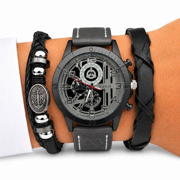 Set Reloj Analógico Cuarzo para Hombre con Pulseras Ancla para Regalo